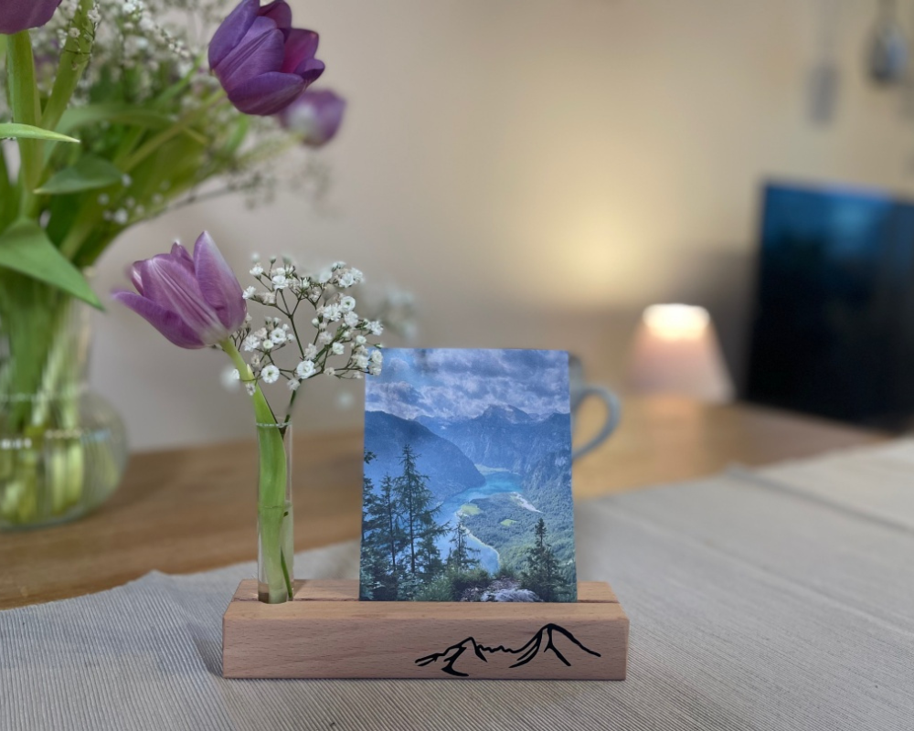 Mein Watzmann Moment Aufsteller mit Vase und Foto