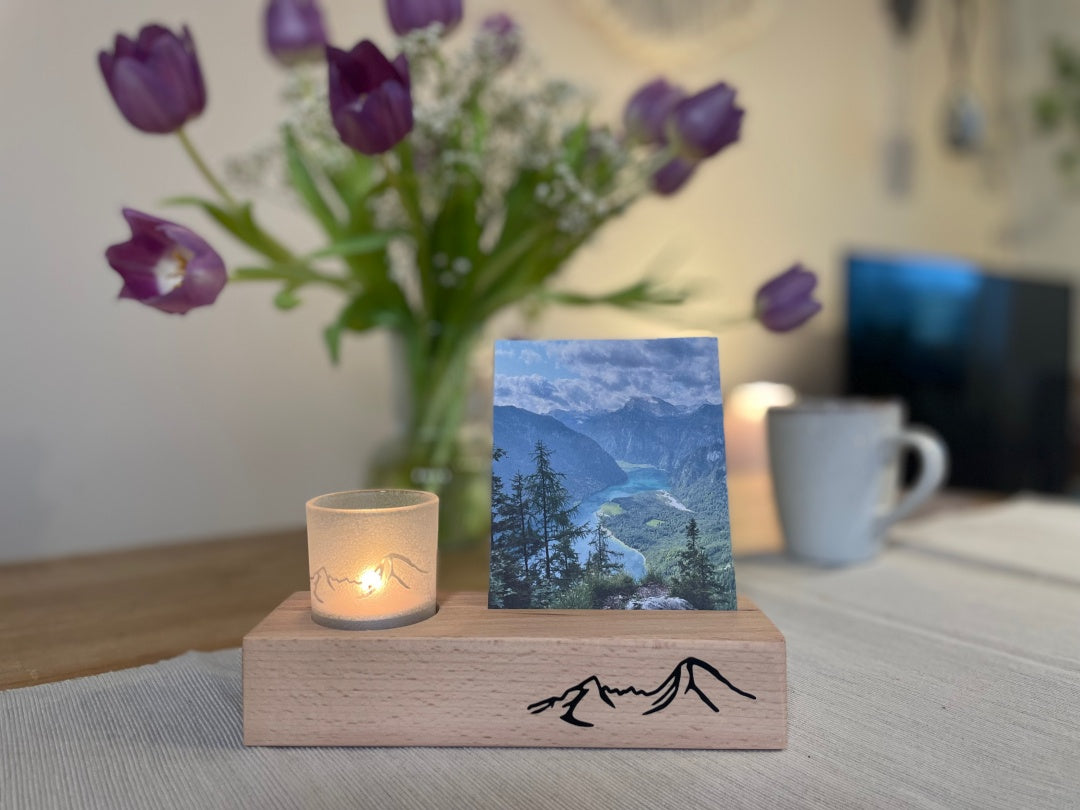 Mein Watzmann Moment Aufsteller mit Teelichtglas und Foto