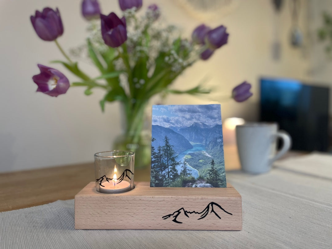 Mein Watzmann Moment Aufsteller mit Teelichtglas und Foto