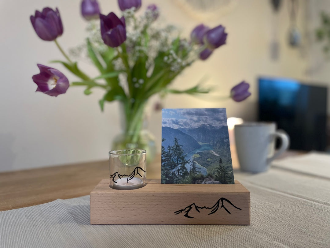 Mein Watzmann Moment Aufsteller mit Teelichtglas und Foto