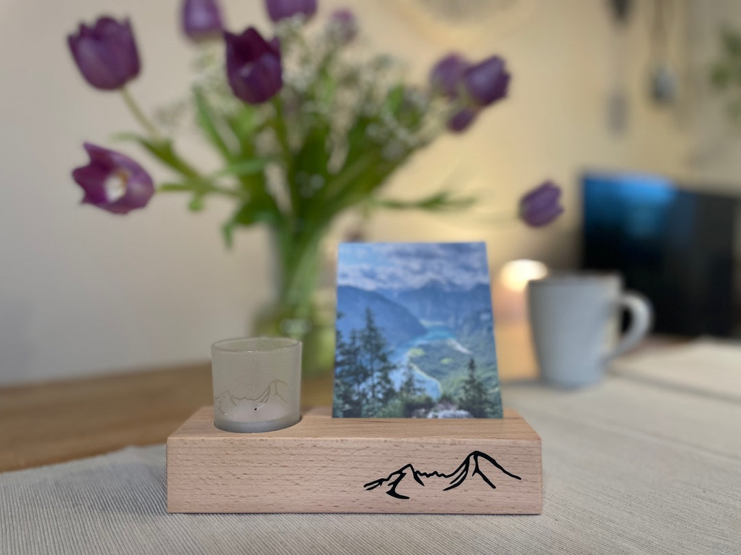 Mein Watzmann Moment Aufsteller mit Teelichtglas und Foto