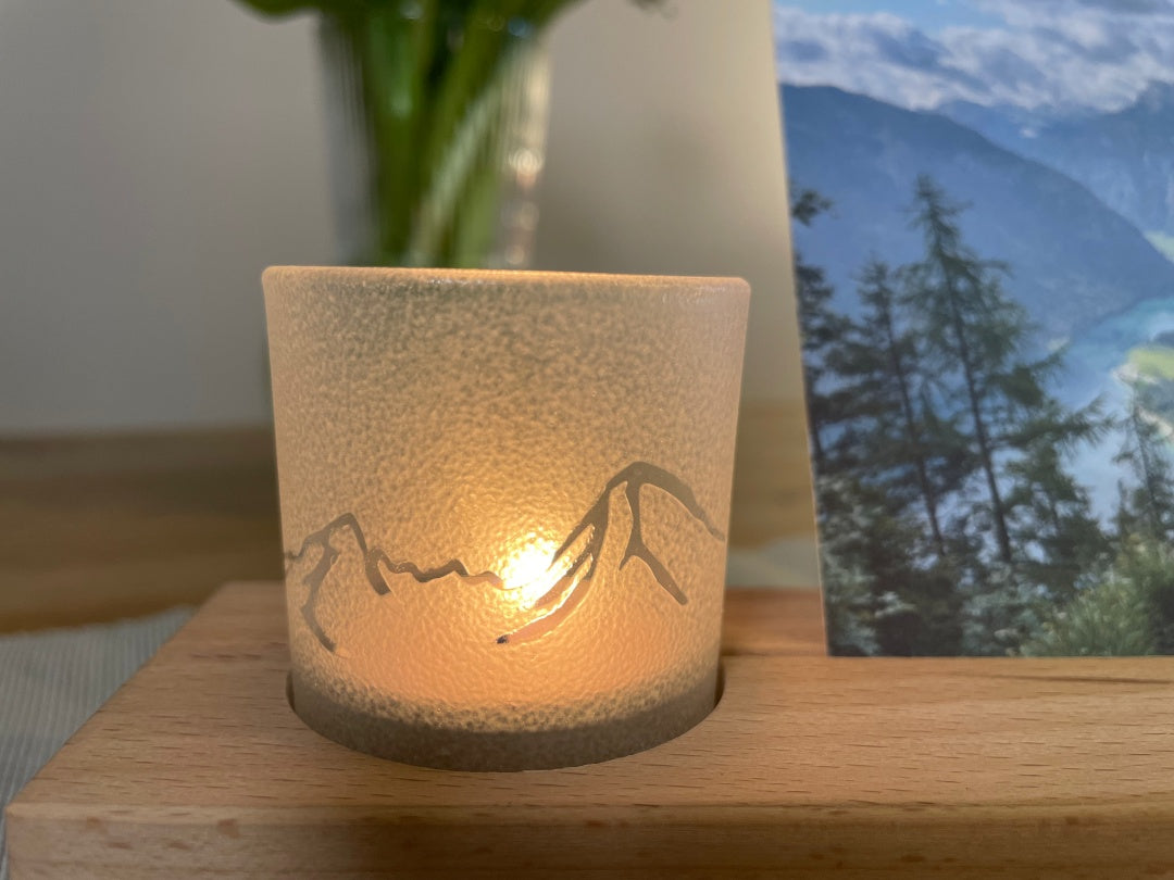 Mein Watzmann Moment Aufsteller mit Teelichtglas und Foto